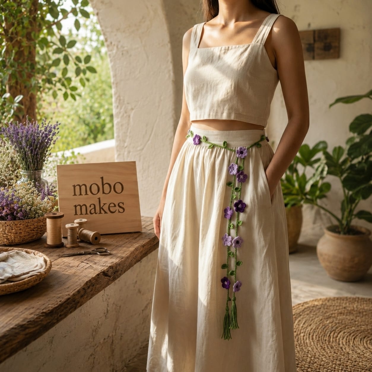 Handmade Crochet Flower Belt – Cottagecore Floral Vine Waist Strap | Mobo Makes