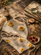 Handmade Crochet Sunflower Halter Top & Bandana Set – Boho Mesh Festival Two-Piece | Mobo Makes