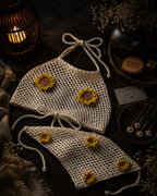 Handmade Crochet Sunflower Halter Top & Bandana Set – Boho Mesh Festival Two-Piece | Mobo Makes