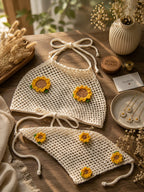 Handmade Crochet Sunflower Halter Top & Bandana Set – Boho Mesh Festival Two-Piece | Mobo Makes