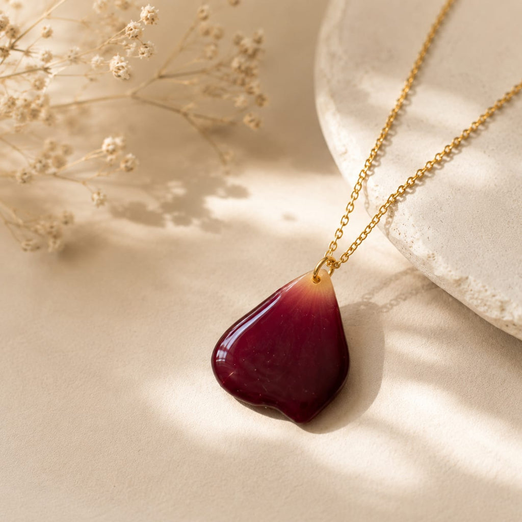 Pressed Rose Petal Pendant – Handmade Botanical Resin Necklace | Mobo Makes SET OF 4