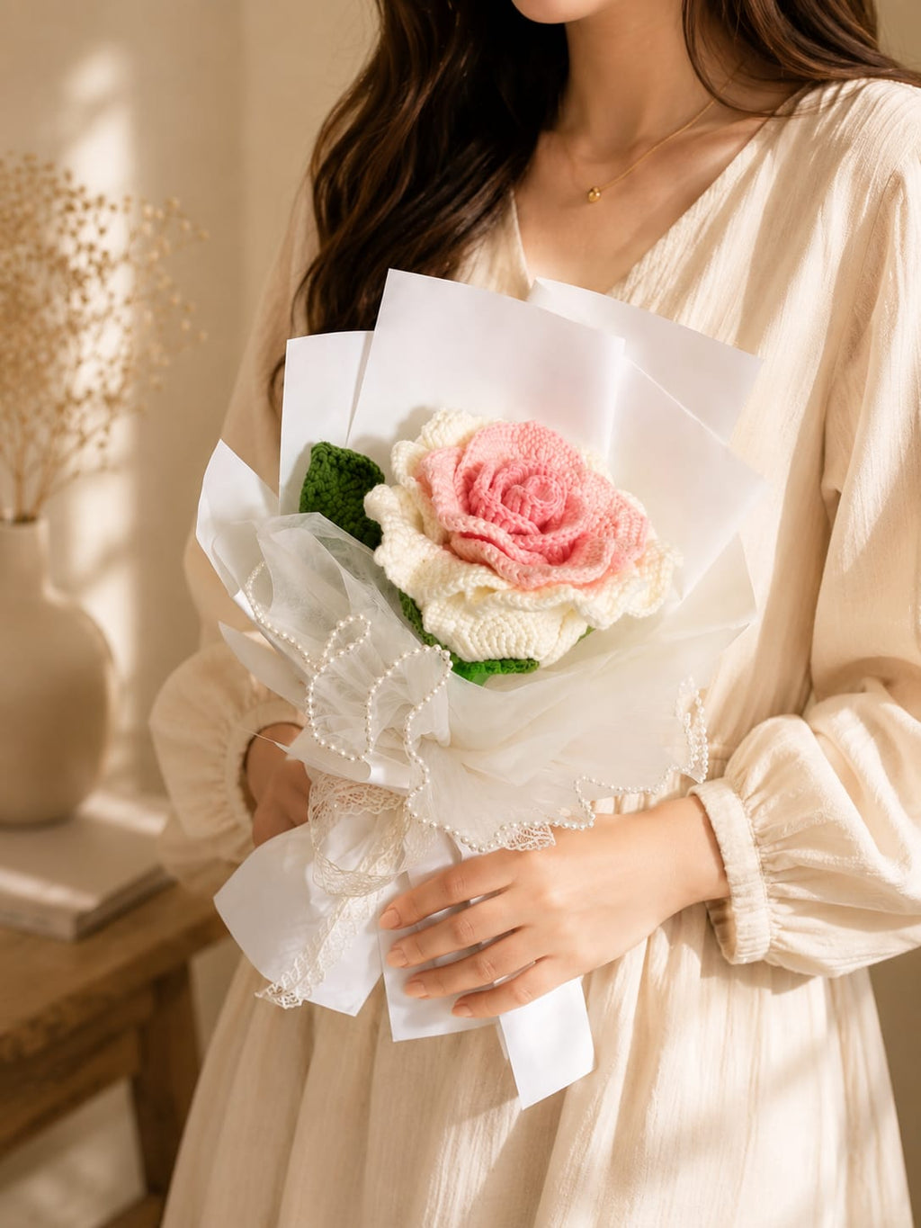 Blush Eternal Rose Crochet Bouquet | Handmade Luxury Forever Flower Gift | MOBO MAKES
