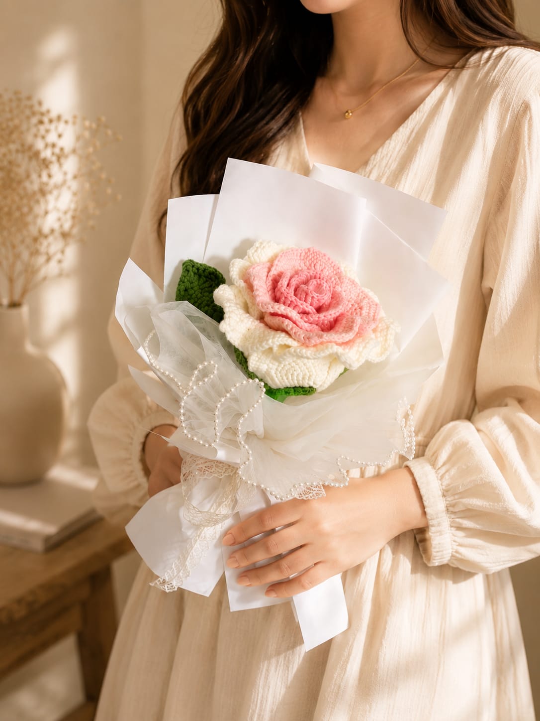Blush Eternal Rose Crochet Bouquet | Handmade Luxury Forever Flower Gift | MOBO MAKES