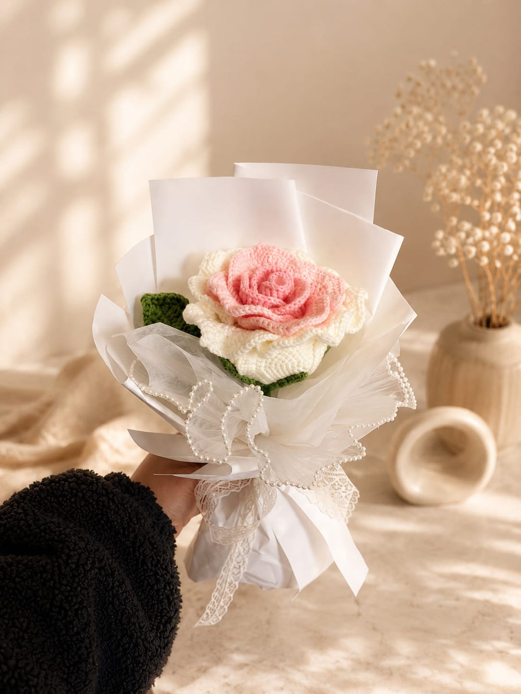 Blush Eternal Rose Crochet Bouquet | Handmade Luxury Forever Flower Gift | MOBO MAKES