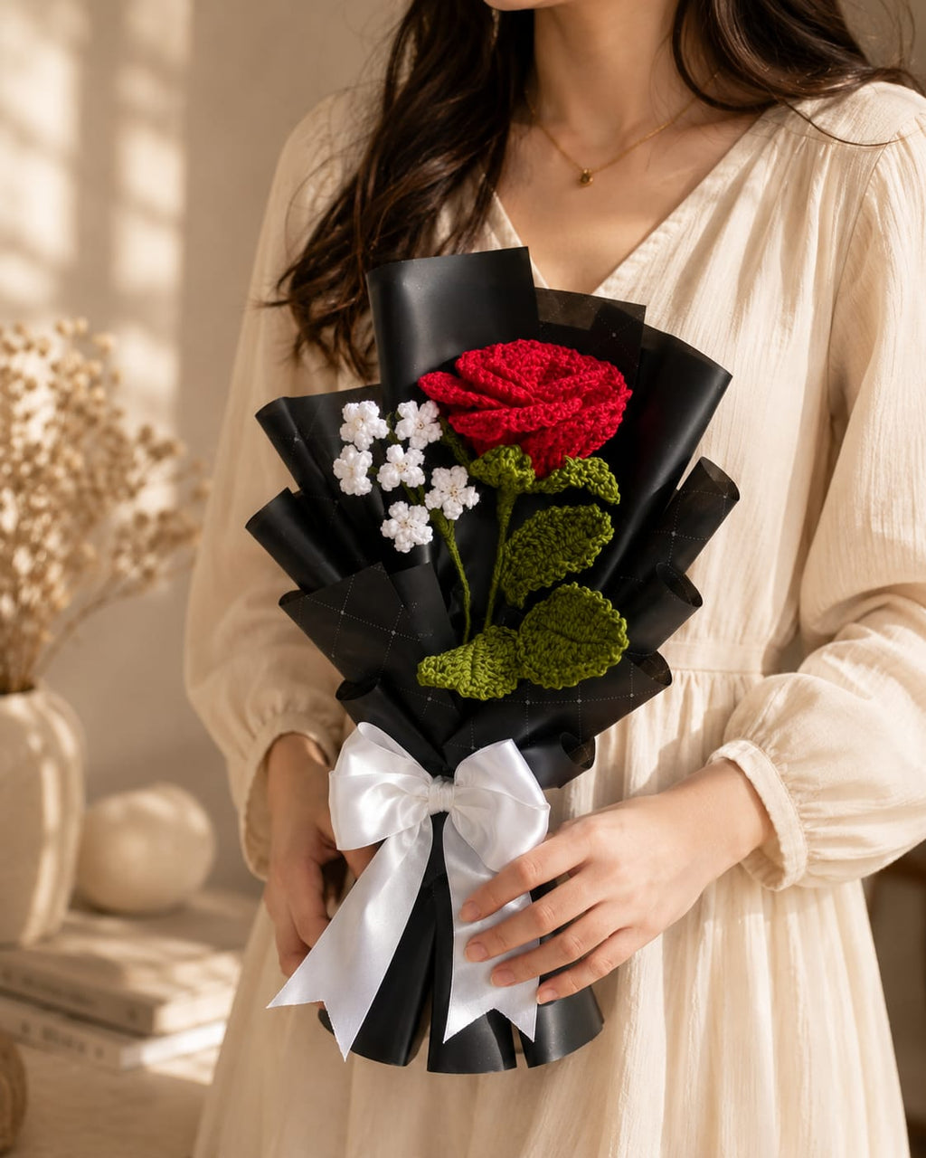 Luxury Handmade Crochet Rose Bouquet – Premium Eternal Knitted Flower