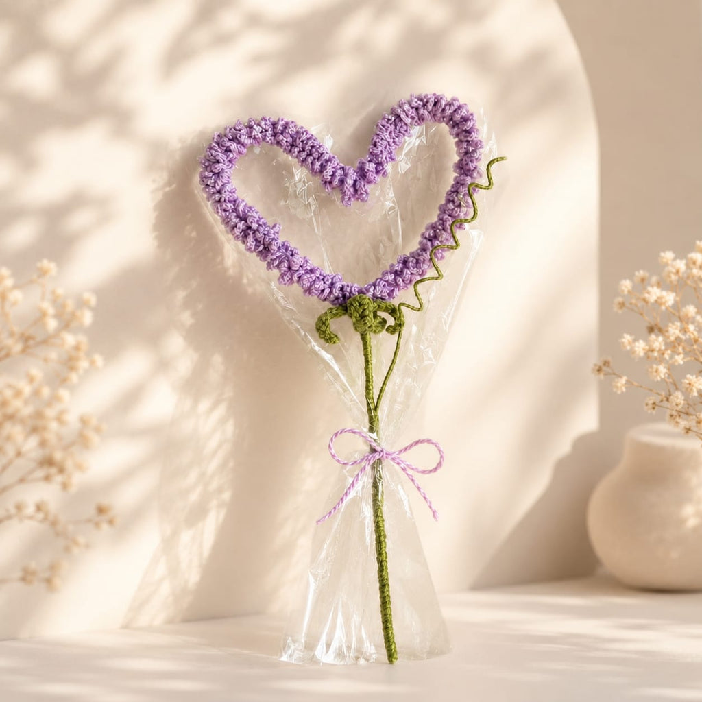 Luxury Handmade Lavender Crochet Heart Flower – Premium Eternal Knitted Heart Bouquet