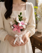 Handmade Pink Lily Crochet Flower Bouquet |Premium Knitted Bouquet | MOBO MAKES