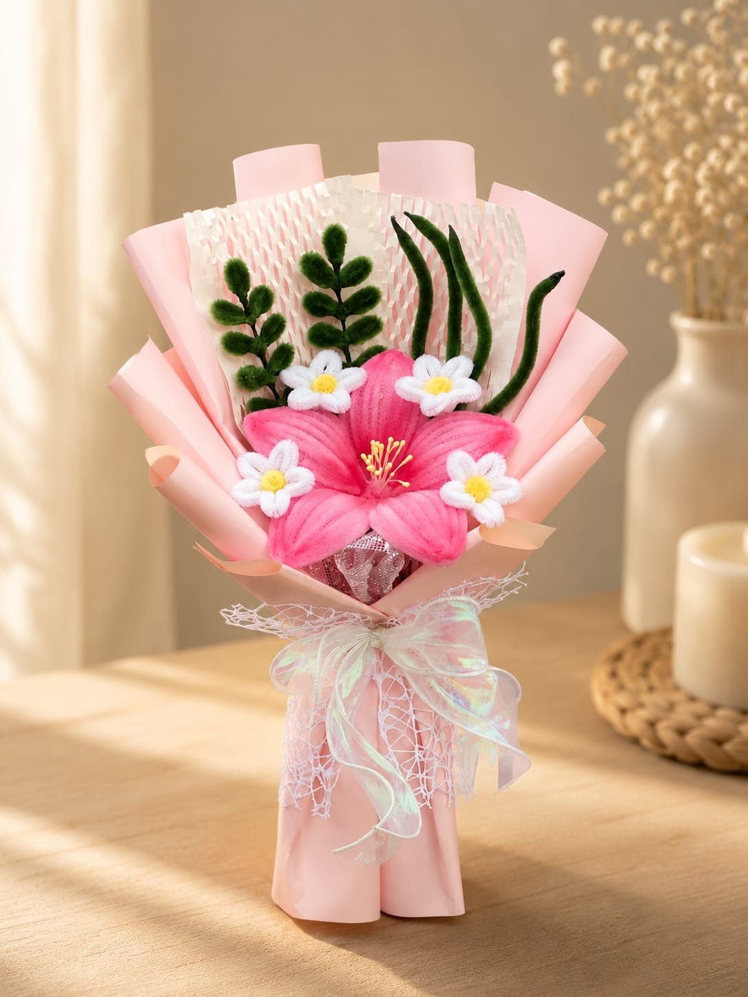 Handmade Pink Lily Crochet Flower Bouquet | Luxury Forever Floral Gift I MOBO MAKES