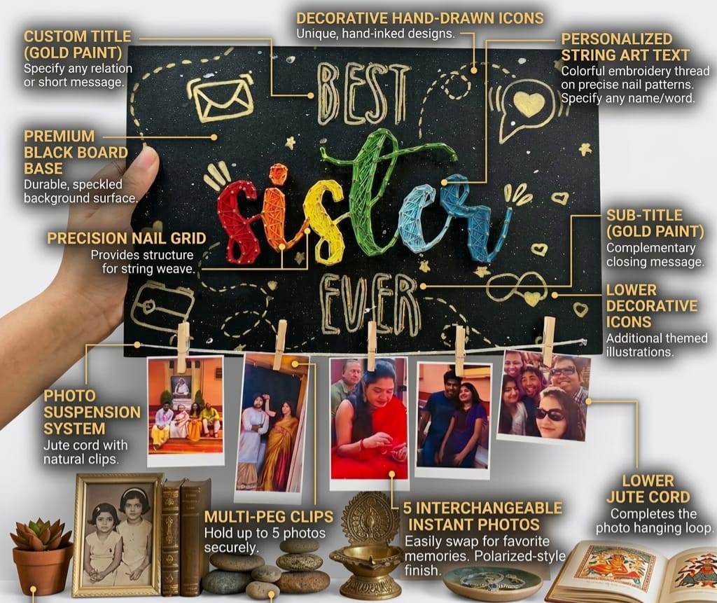 Personalized Best Sister String Art Photo Frame | Handmade Memory Board Gift witH Clips | MOBO MAKES