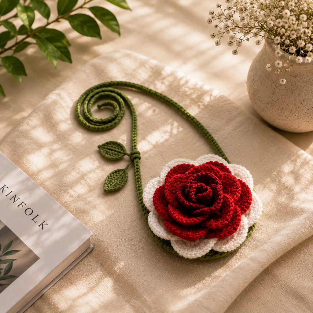 Handmade Crochet Rose Vine Crossbody Bag – Whimsical 3D Floral Pouch Purse