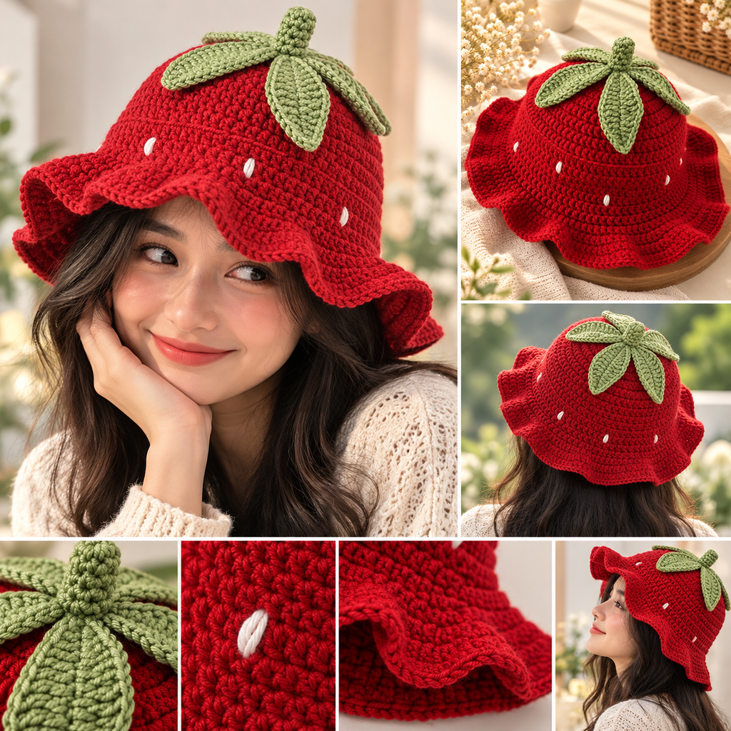 Handcrafted Red Strawberry Crochet Hat