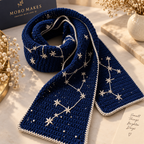 Handcrafted Navy Blue Crochet Embroidered Scarf |