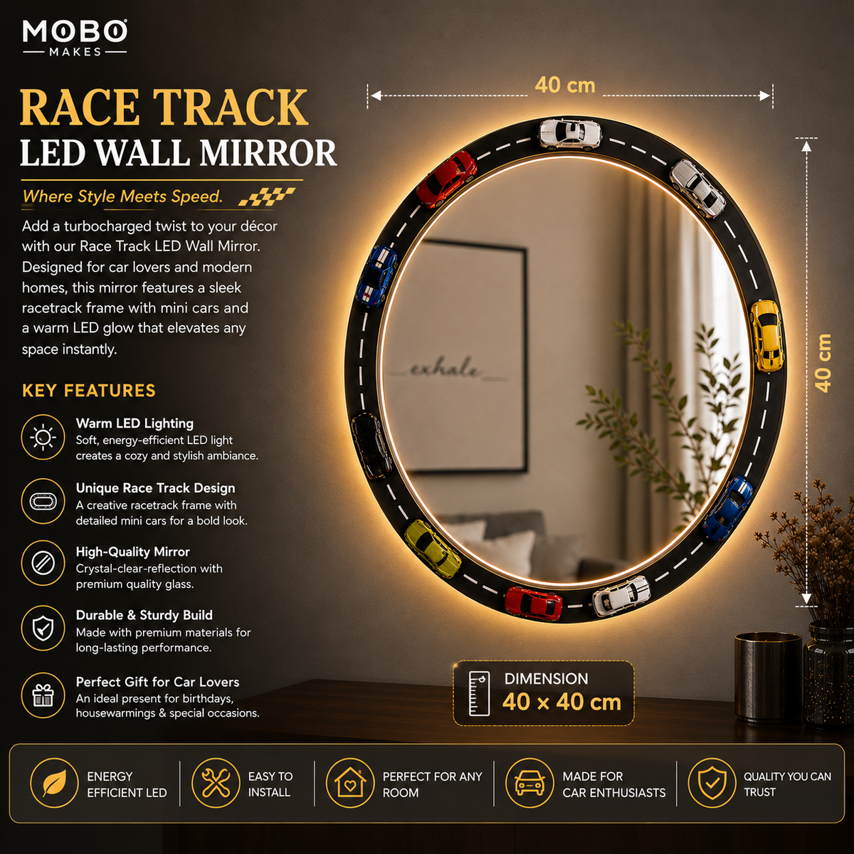 Premium Race Track LED Wall Mirror – | Car Lover Decor