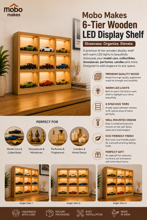 6-Tier Wooden LED Display Cabinet for Model Cars & Collectibles