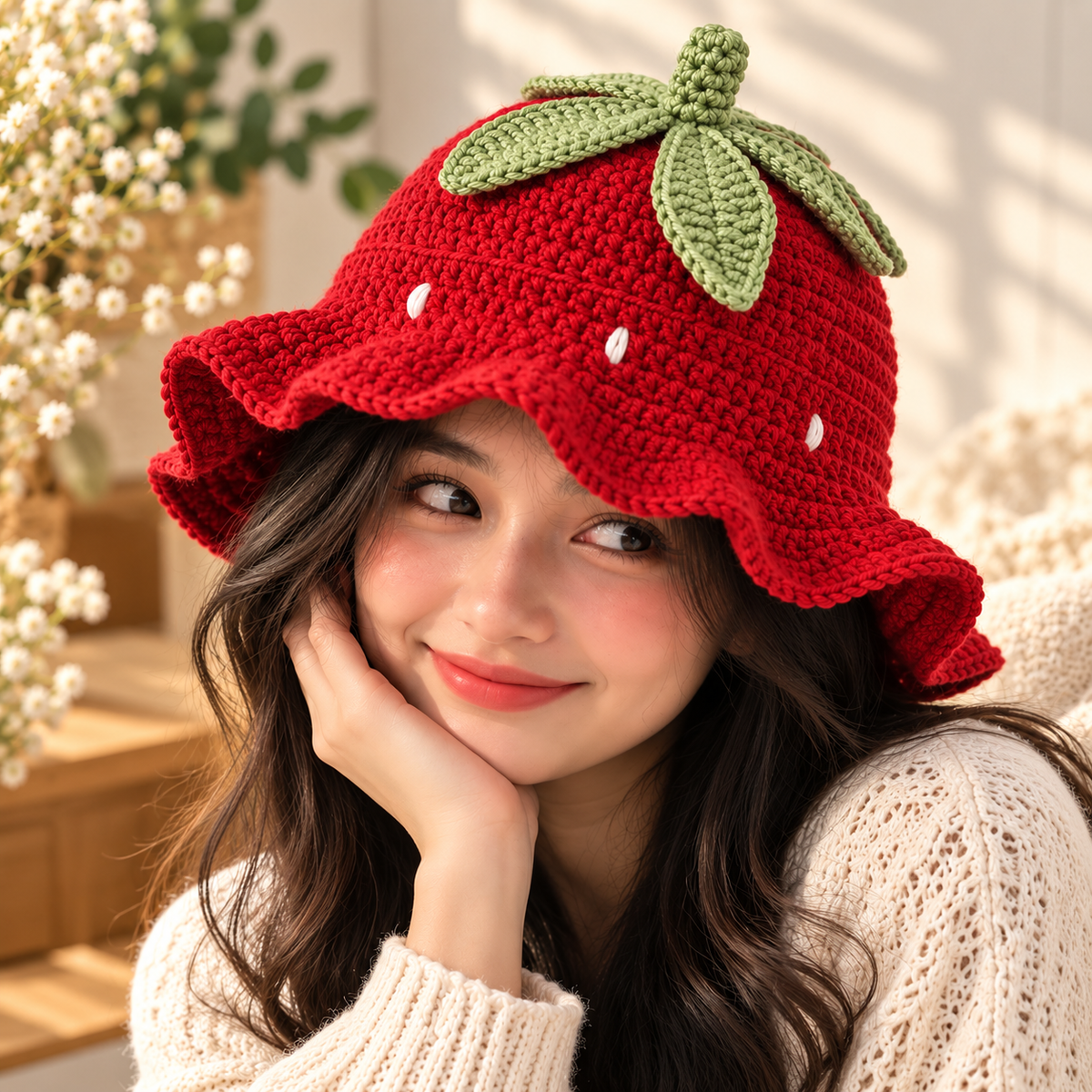 Handcrafted Red Strawberry Crochet Hat