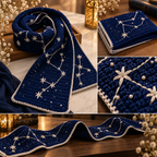 Handcrafted Navy Blue Crochet Embroidered Scarf |